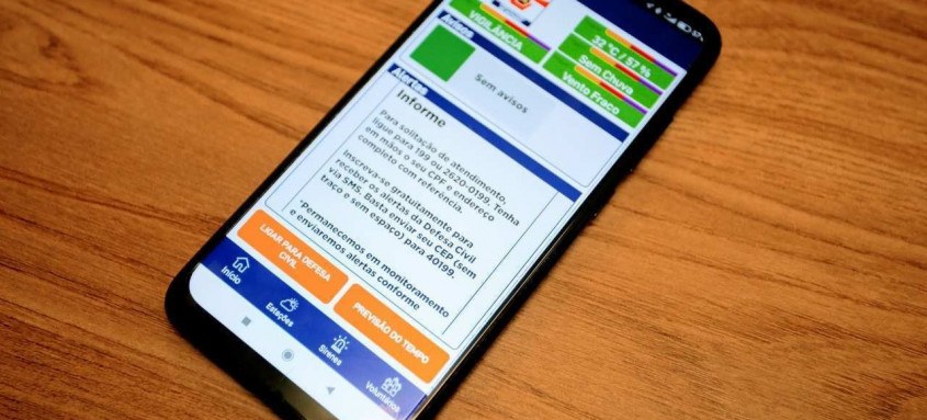 Aplicativo também mostra a localização de sirenes e pontos de apoio, assim como informações importantes em casos de queimadas, chuvas fortes, vendavais e ressacas