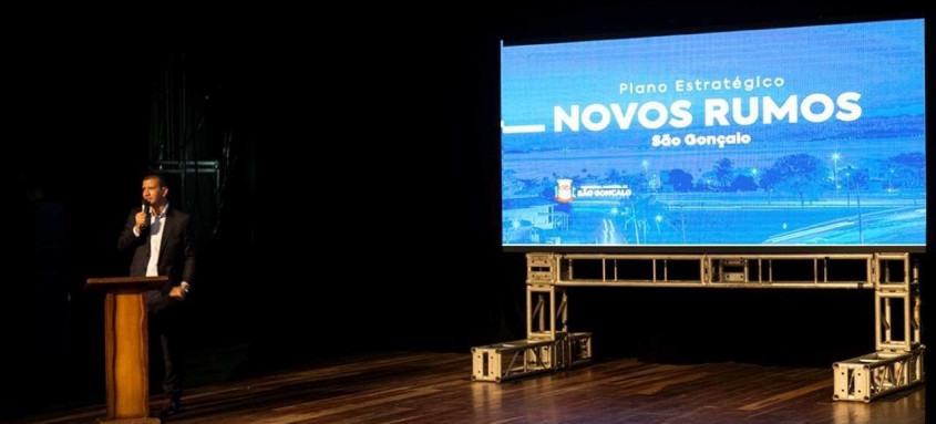 O secretário Douglas Ruas apresentou o plano no Teatro Municipal da cidade - Foto: Renan Otto / Prefeitura de SG O secretário Douglas Ruas apresentou o plano no Teatro Municipal da cidade