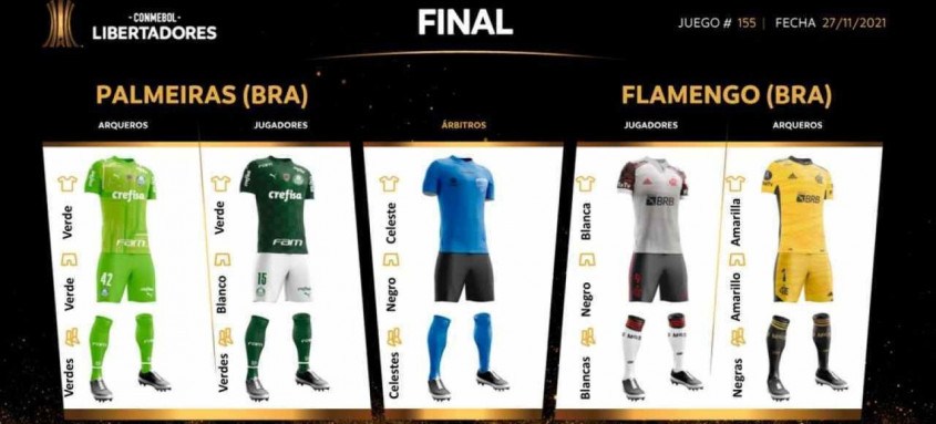 Conmebol divulgou os uniformes de Palmeiras e Flamengo, além da arbitragem da final da Libertadores