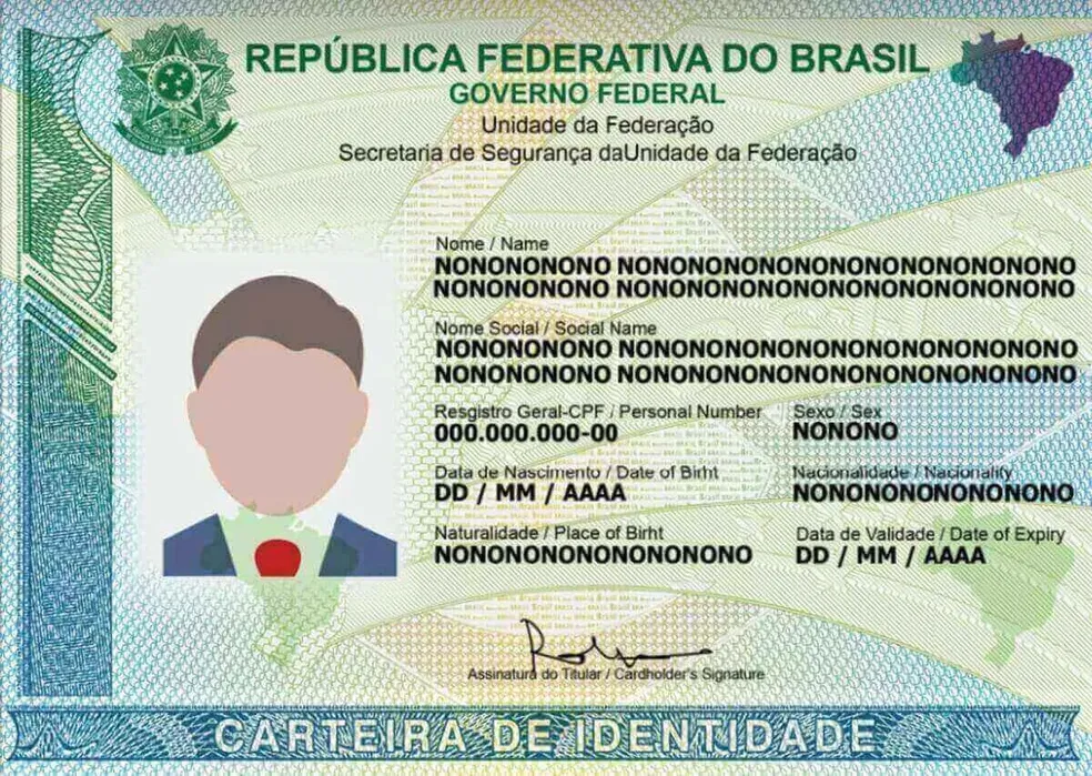 Modelo da nova carteira nacional de identidade segue com duas opções de nome para caso de Modelo da nova carteira nacional de identidade segue com duas opções de nome para caso de