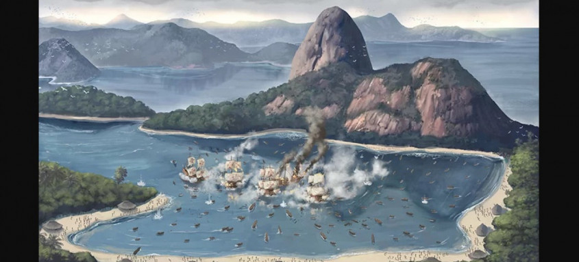 Uma batalha na baía de Guanabara, ilustrada por Rafael Pen